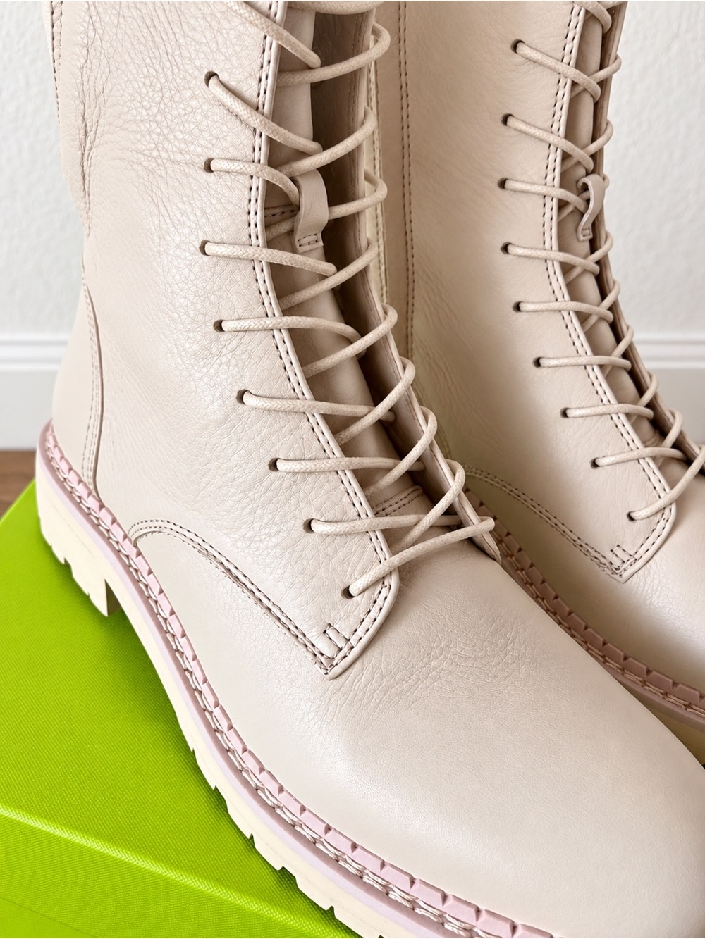 NWT Sam Edelman Lex Ivory Leather Combat Boots 7.5
